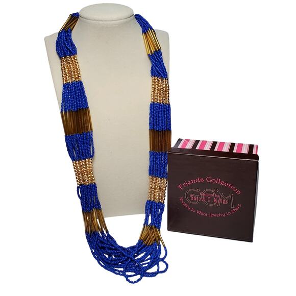 Blue Seed Bead Long Necklace Garold C Miller Fashion Jewelry 28" - Picture 1 of 5